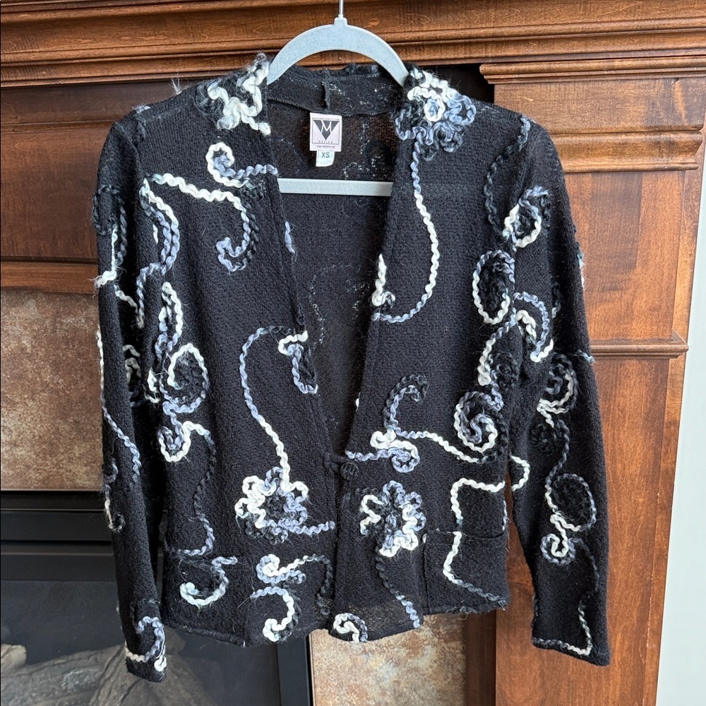Vintage MARIANNE MONTELEONE DESIGN cardigan sweater swirly artsy details est S